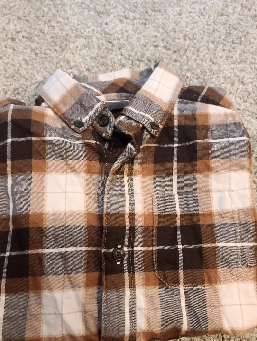 Boy's 7, Gymboree Brown Plaid Long Sleeves Button-Up Shirt - Picture 6 of 6